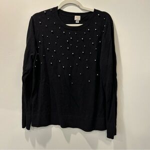 Black Sweater with Faux Black Pearl Detail